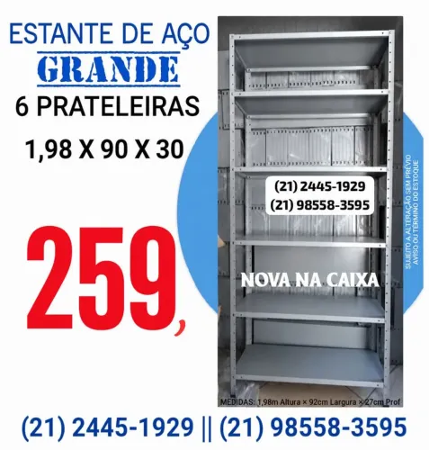 Estante de Aço Grande com 6 Prateleiras Reguláveis 1,98m x 90cm x 30cm (Nova na Caixa)