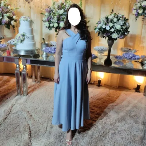 Vestido azul tecido linho mid tamanho M