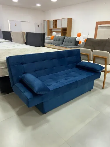 Oferta de Mostruario Sofá Cama no Veludo Azul Apenas 990,00 à Vista 