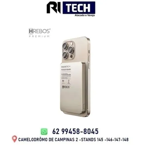 Bateria Portátil Power Bank Carregador Magnético Premium 10.000mAh 22.5W Hrebos PB-909