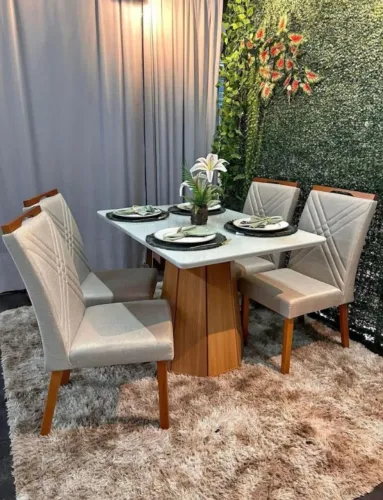 Mesa de Jantar Lisper 4 Cadeiras Tampo em MDF Revestido com Vidro - Monta na Hora