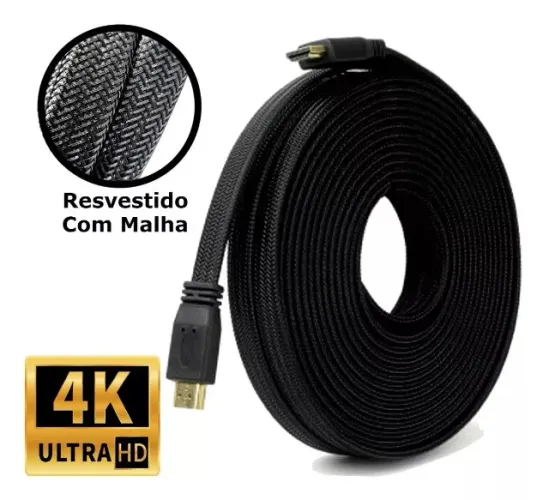 Cabo Hdmi 10 Metros Flat Malha Blindado Full Hd Para Tv Game Pc Not