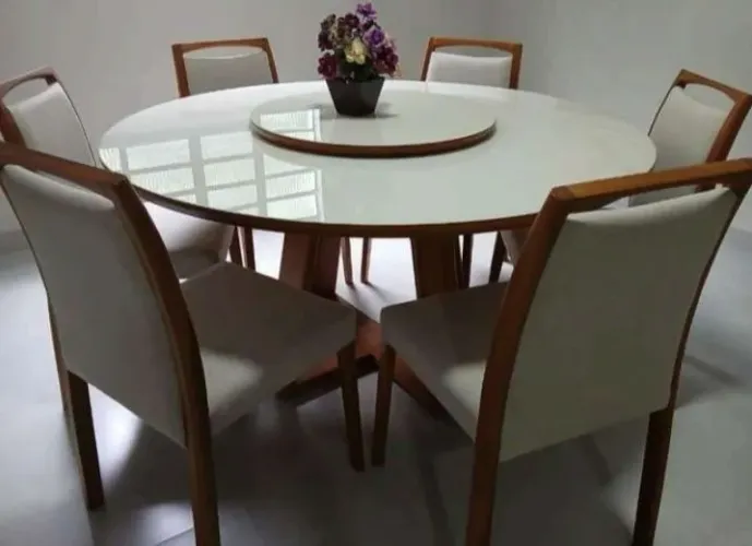 Mesa de Jantar Redonda com 6 Cadeiras madeira maciça jade