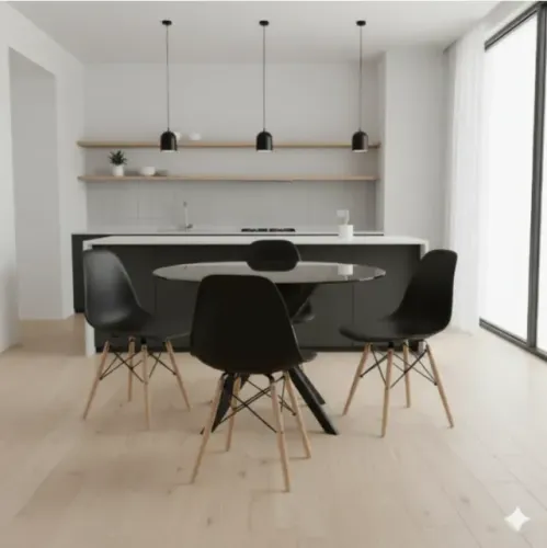 Conjunto Mesa Jantar Redonda Vidro e 4 Cadeiras Eames (Mostruário)