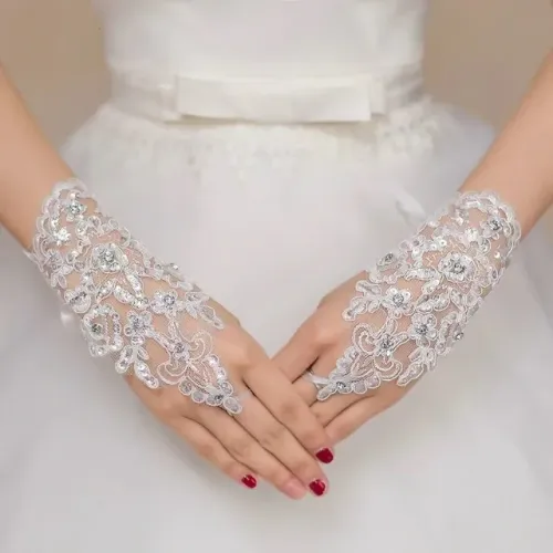 Luva Branca Renda Luxo Flores Noivas Debutantes Casamento Aniversário Festa de Gala Evento