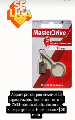 Pen Drive Chaveiro 16GB MasterDrive - Novo
