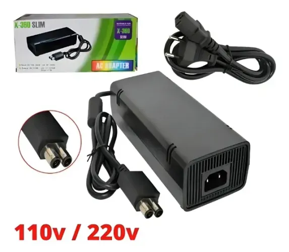 Fonte Xbox 360 Slim 2 Pinos + Cabo De Força Bivolt