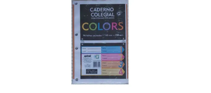 Caderno Colegial 96 Folhas P/ Fichário 4 Furos Color - 140 mm x 200 mm - Tam. Pequeno