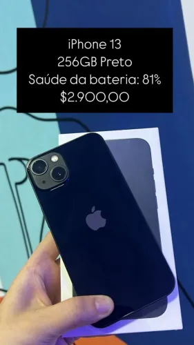 iPhone 13 / 128GB / Preto / Saúde de bateria 83% /Semi Novo com caixa / R$ 2.900,00