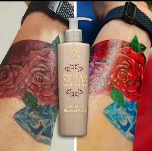 Hidratante Strax com óleo  de Argan alta hidratação realça a cor dá sua tatuagem. 