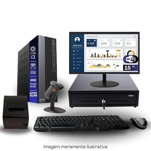 COMPUTADOR COMPLETO + IMPRESSORA TERMICA + LEITOR DE CODIGO FRENTE DE CAIXA