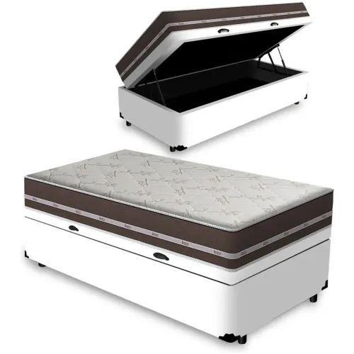 Colchão Solteiro Classic Superlastic D26 + Base Box Baú Corino