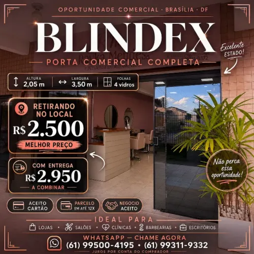 Porta de Blindex Comercial 3,50m Completa | 4 Folhas | R$ 2.500 Retirando