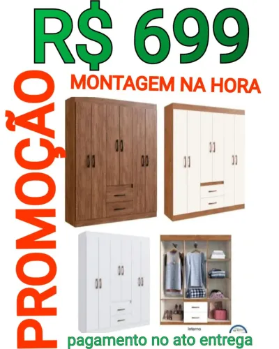 PROMOÇÃO GUARDA ROUPA 6 portas 2 gavetas MONTAGEM E FRETE GRÁTIS