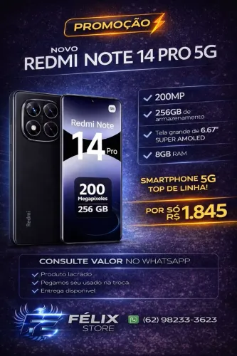 Redmi Note 14 Pro 5G 256GB 8GB RAM | Novo Lacrado | Câmera 200MP