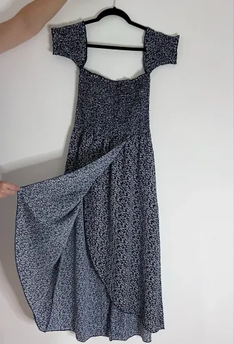 Vestido Fluido Azul com Abertura Lateral