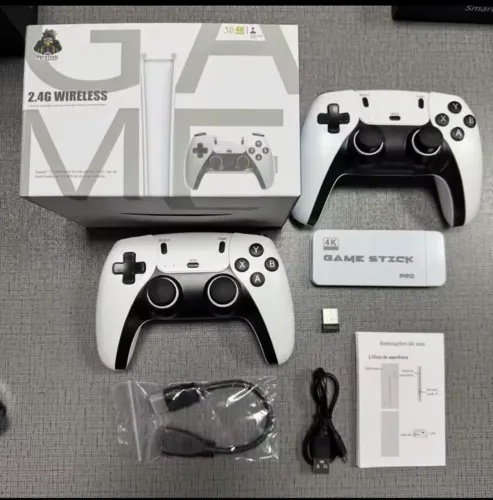 Game Stick 4K Pro com 2 Controles Sem Fio + Milhares de Jogos