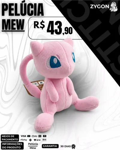 [NOVO] Pelúcia Pokémon Mew 13cm Colecionável - Garantia 30 Dias
