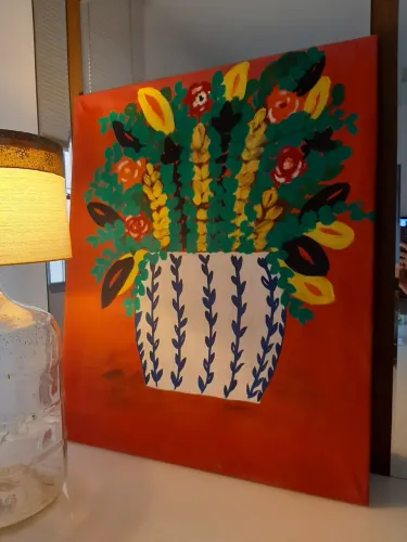 Quadro tela pintura casa decoração escritório consultório parede vaso flores jardim azul