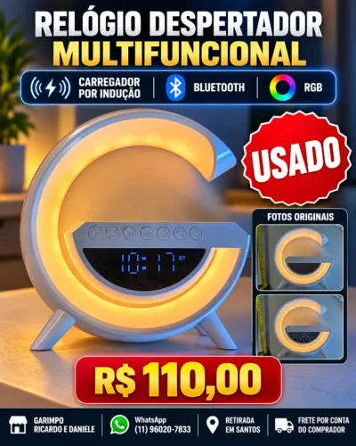 Relógio Despertador Multifuncional Bluetooth RGB e Indução