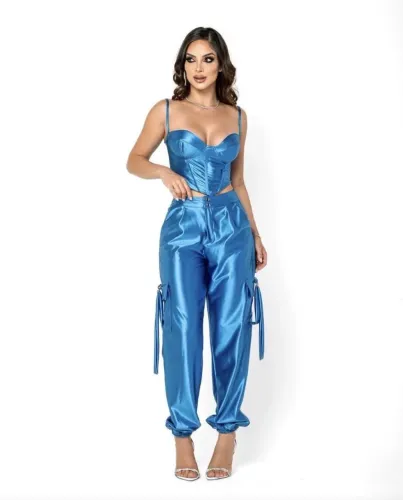 Conjunto Cetin Corselet cropped Azul