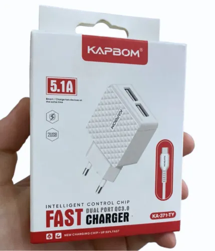 Carregador Kapbom Fonte Tomada USB-C 5.1a Usb Duplo Cabo Removível KA-371-TY