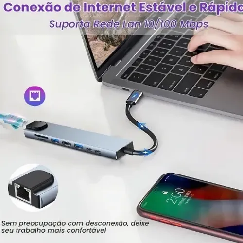 HUB Multi Tipo C USB 3.1 4k Exbom 8 em1