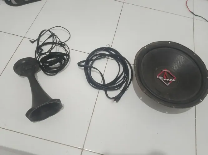 Auto falante, corneta e cabo rca
