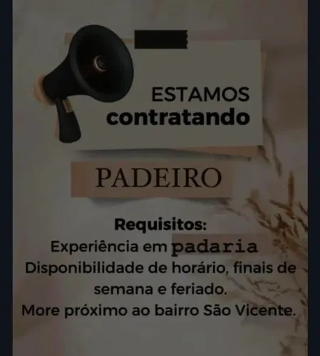 Vaga pra padeiro ou ajudando
