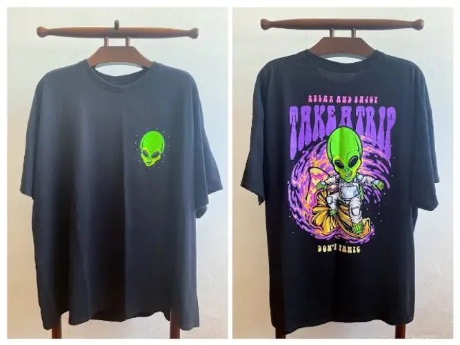 Camiseta Alien neon estilo anos 90 tamanho 4XL