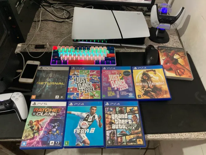 ? PS5 Slim Completo + 2 DualSense + Jogos + Acessórios ? LEITOR DE DISCO