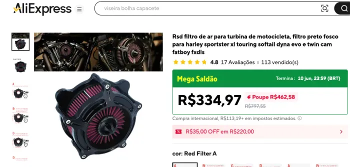 filtro de ar para turbina de motocicleta preto fosco
