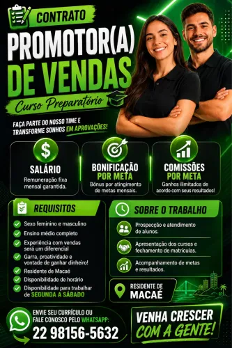 Vaga para promotor de vendas 