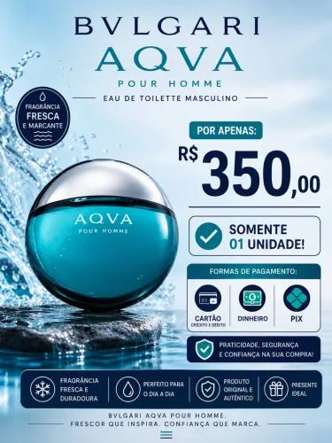 Perfume Bvlgari Aqva Pour Homme Eau de Toilette 100ml - Original
