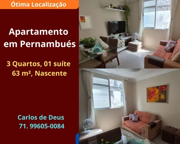Apartamento à Venda em Pernambués , 3 Quartos ,01 suíte, nascente, 63 m², 01 vaga, Ventil