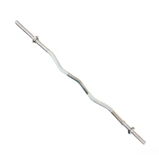 Barra W Curvada 1,20m Cromada com Rosca Anti-Derrapante Musculação Bíceps e Tríceps