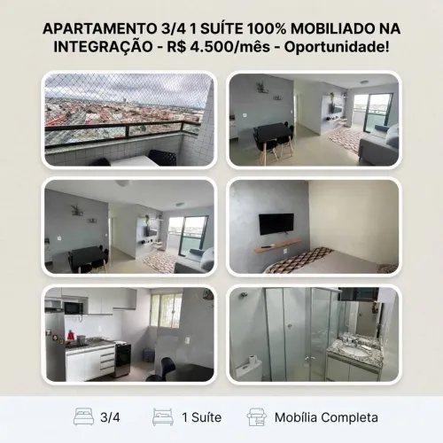 Apartamento 100% mobiliado na integração 3/4