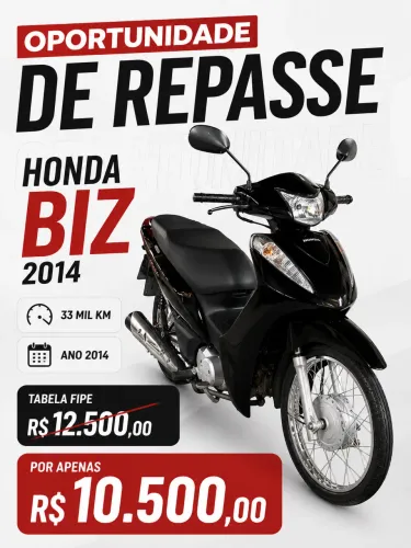 Oportunidade de repasse, biz 2014 com partida por apenas 10500,00