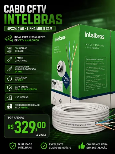 Cabo UTP de Rede CFTV Intelbras Multi Cam 4PX24 AWG