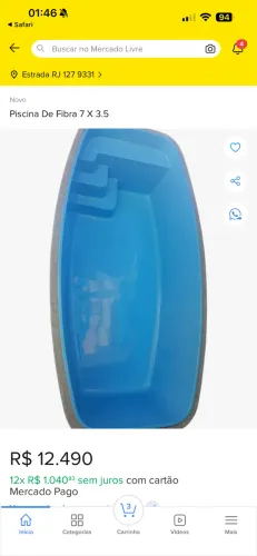 Vendo piscina de fibra. 7X3m com 1.40 de profundidade.
