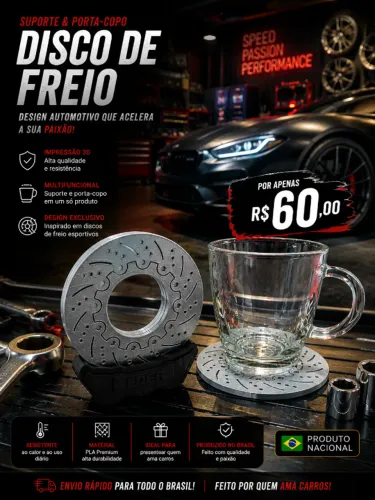 O suporte e porta-copo em formato de disco de freio 3D