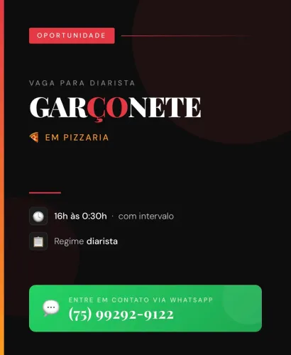 Vaga para DIARISTA (garçonete)