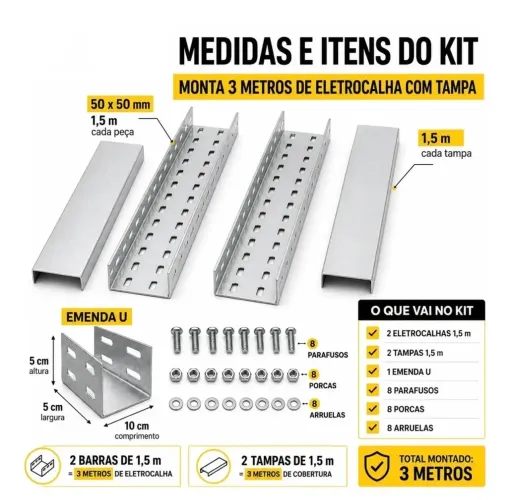 Eletrocalha Perfurada Tipo U com tampa 50x50x3000