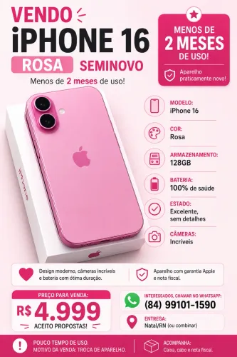 iPhone 16 Rosa Seminovo 