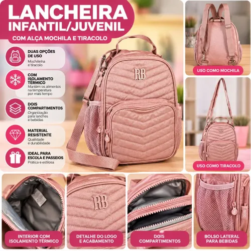 Lancheira Térmica Infantil/Juvenil Rosa - 2 em 1