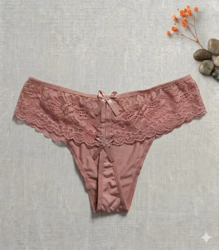 Calcinha Tanga/Fio Dental Rendada Com Laço Lingerie - Nova