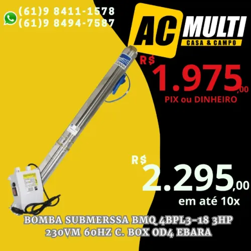 bomba submerssa PALITO CANETA  BMQ 4BPL3-18 3HP 230VM 60HZ C. BOX OD4 EBARA