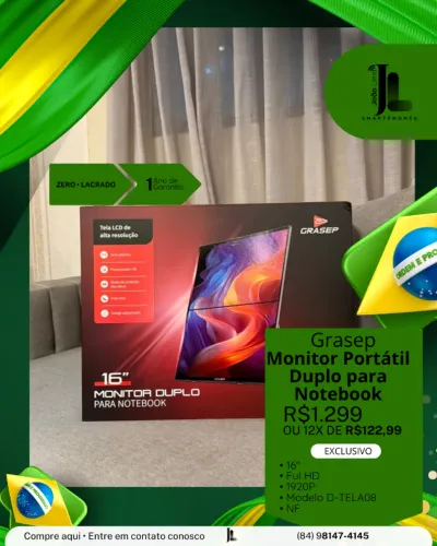 MONITOR GRASEP PORTÁTIL DUPLO PARA NOTEBOOK, 16 POL., LACRADO, EXCLUSIVO!