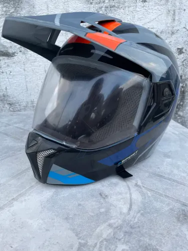 Capacete Para Moto Integral Bieffe 3 Sport Cinza E Azul Brilhante React Tamanho 58
