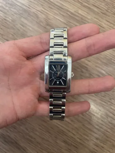 Relógio NataN QUARTZ caixa retangular todo em aço inoxidável mostrador preto VINTAGE